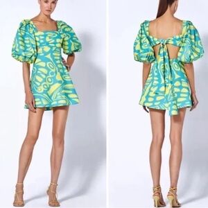 Alexis Bodhi Dress Vibrant Blue and Yellow Puff Sleeve Dress